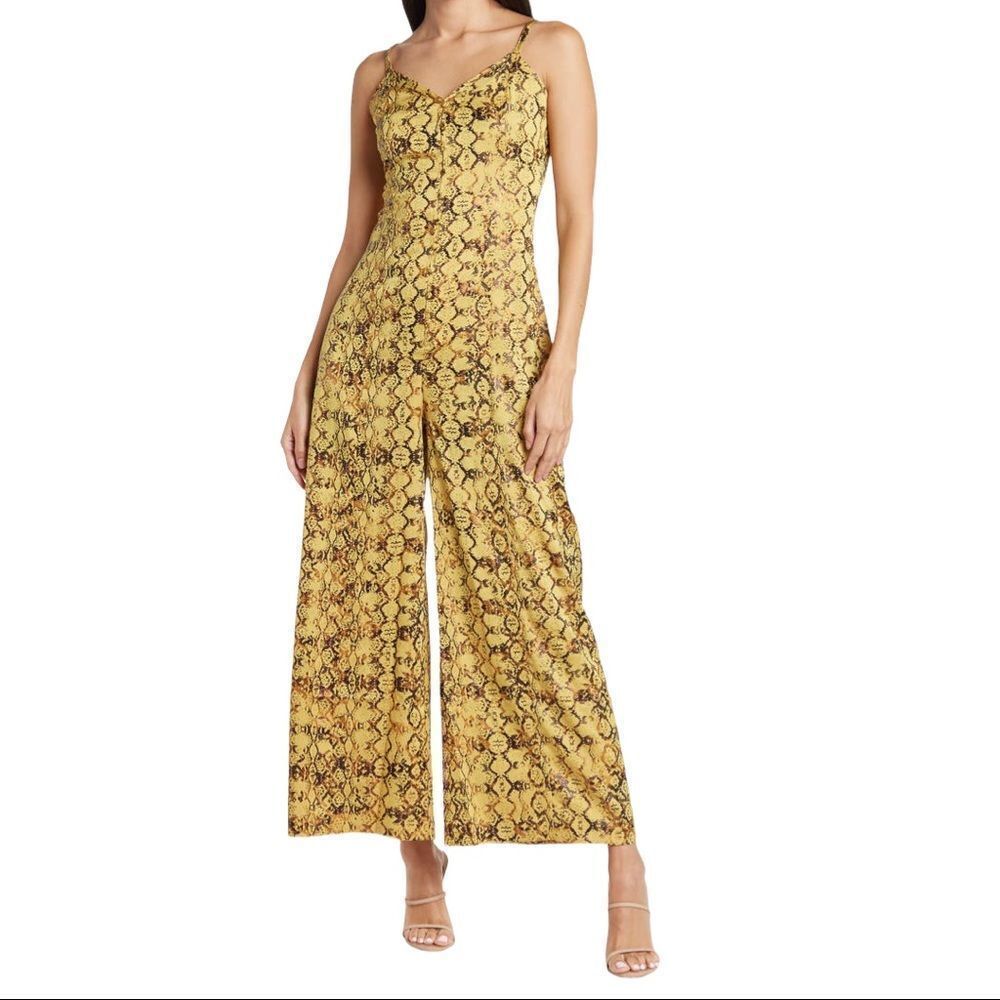 Current Air Yellow Snakeprint Wide Leg Jumpsuit M